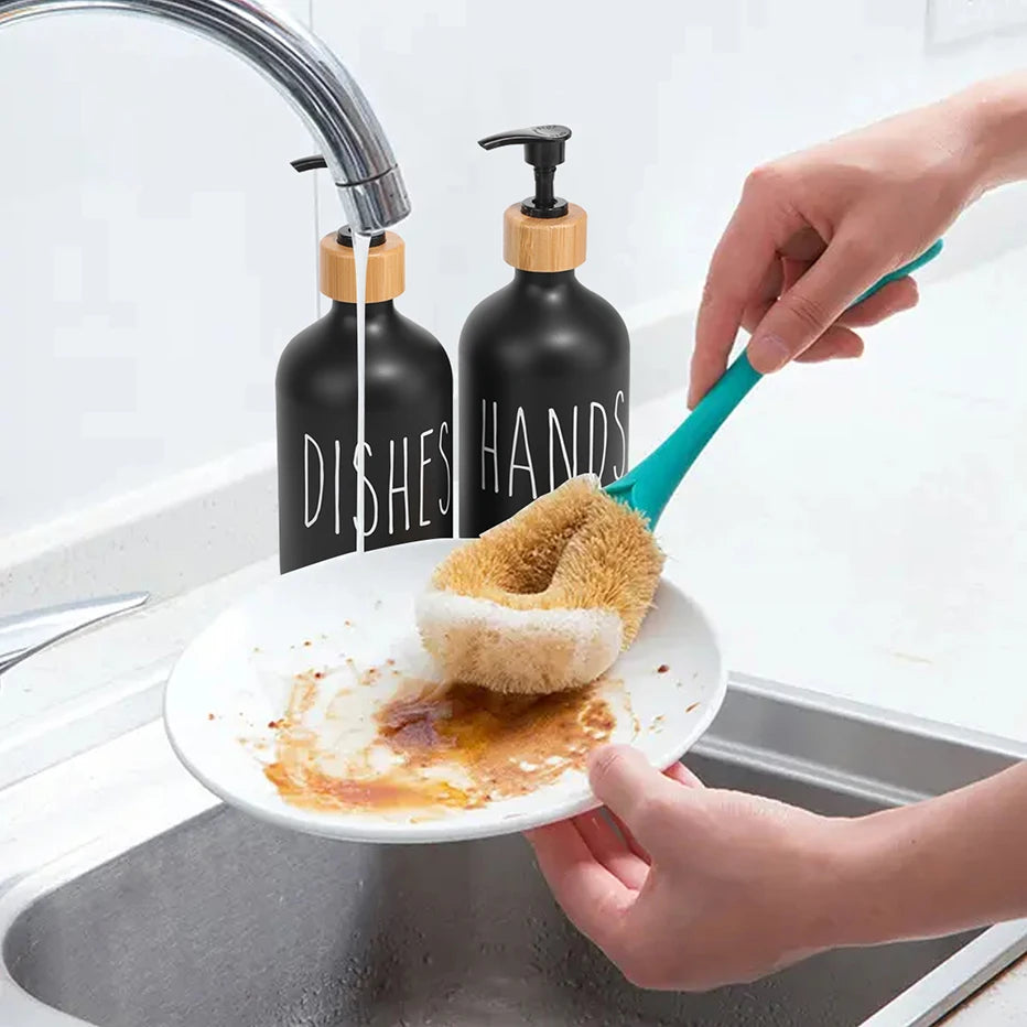 Black Dish Soap Dispenser Set Refillable Kitchen Sink Soap & Detergent Bottles