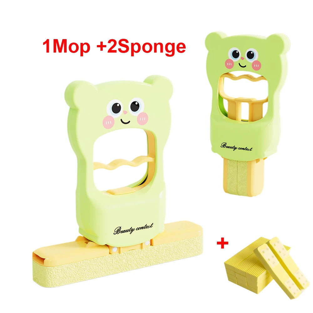 1PC Cartoon Bear Design Hands-Free Mini Mop Home Bathroom Cleaner & Cute Lazy-Friendly Desktop Stain-Removing Cloth Foldable Mop