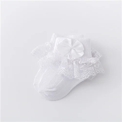 Newborn Baby Girl Lace Socks Princess Bow Cotton Socks 0-24M