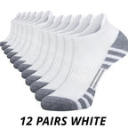 A stack of 12 pairs men's athletic short tube socks in white color.