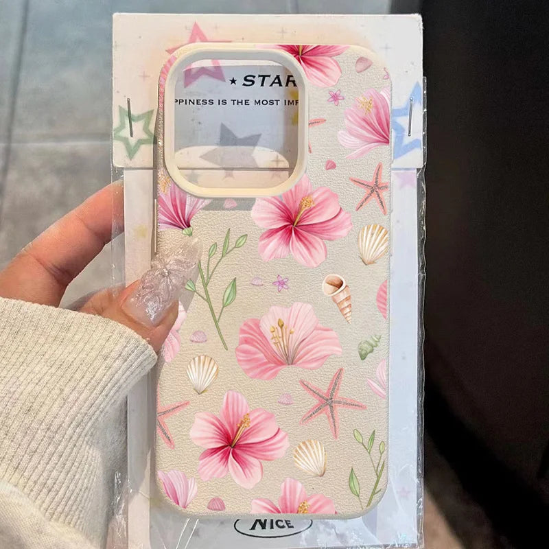 Sweet Lily Flower Litchi Case for iPhone 17 16 15 14 13 Pro Max Cover