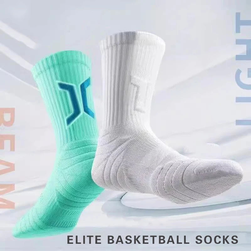 Men Cushioned Basketball Socks Long Breathable Badminton Sports Crew