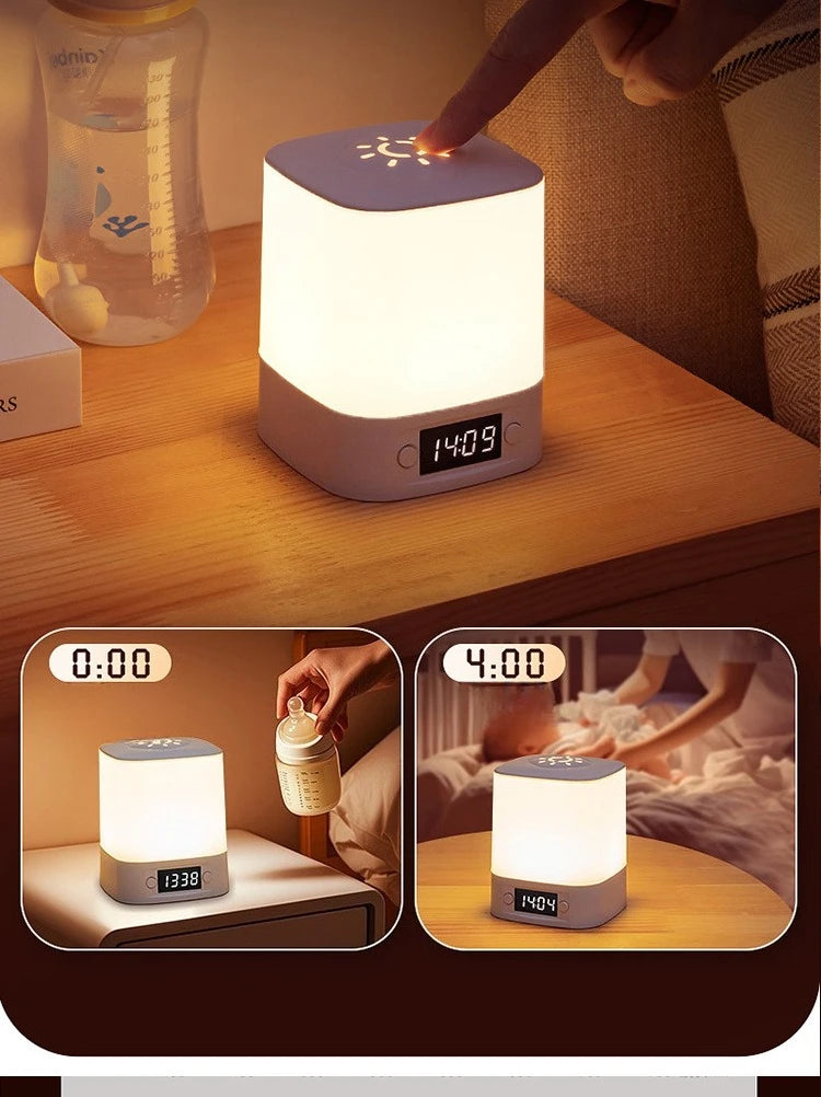 Smart LED Night Light with Clock USB Rechargeable Lamp