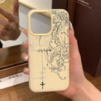 Gothic Angel Cross Line Phone Case for iPhone 11 12 13 14 15 16 17