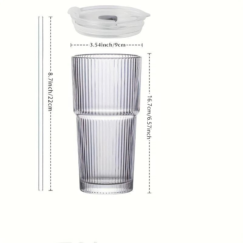 Large Capacity Stripe Glass Coffee Cup Iced Coffee Mug with Straw