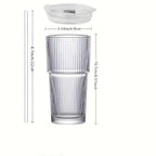 Large Capacity Stripe Glass Coffee Cup Iced Coffee Mug with Straw