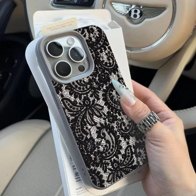 Black Lace Personalized Phone Case for iPhone 17 16 15 14 13 Pro Max