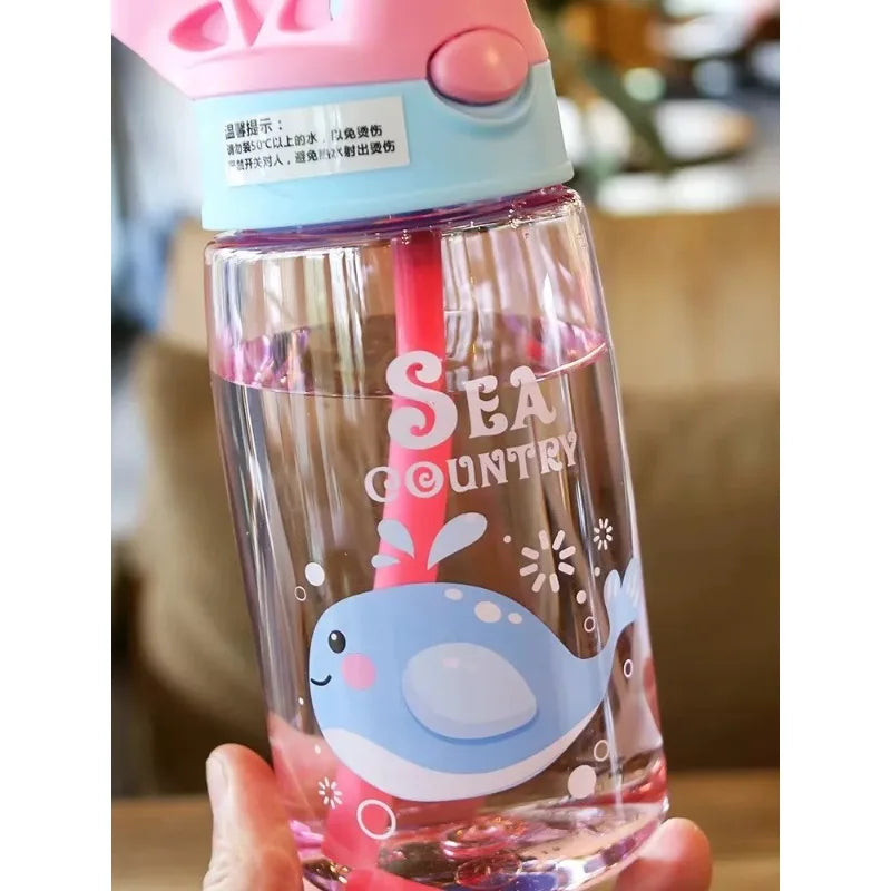 480ML Kids Cartoon Water Sippy Cup with Straw
