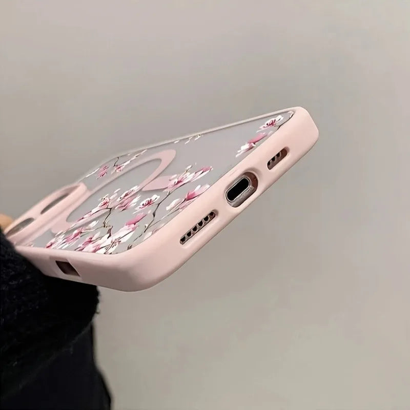 Pink Cherry Floral Magnetic Phone Case for iPhone 17 16 15 14 Pro Max