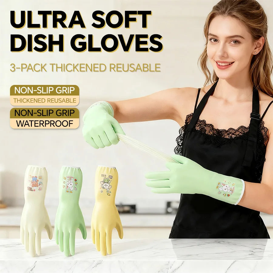 3 Pairs Kitchen Cleaning Gloves Waterproof Non-Slip
