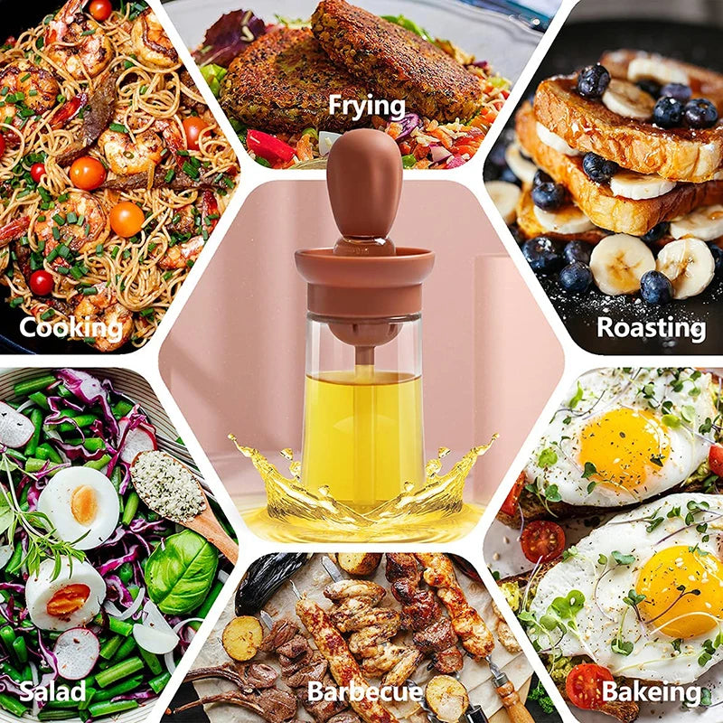 Portable Silicone Oil Bottle Brush BBQ Cooking & Baking Oil Dispenser
