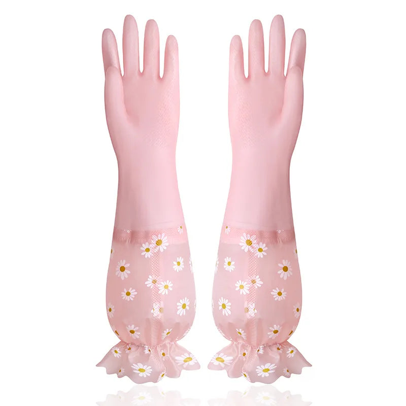 Velvet Rubber Cleaning Gloves Waterproof Winter Gloves