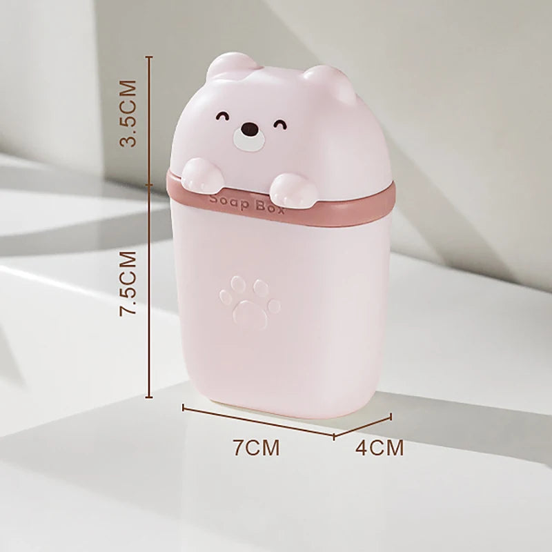 Cartoon Bear Soap Box – Waterproof Portable Travel & Bathroom Storage Case