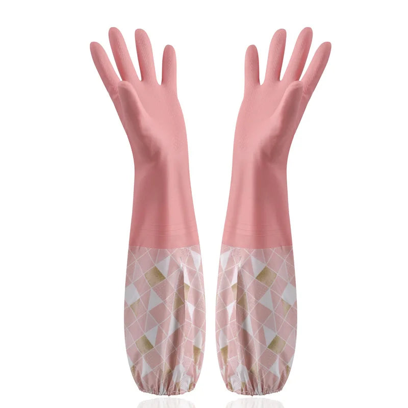 Velvet Rubber Cleaning Gloves Waterproof Winter Gloves