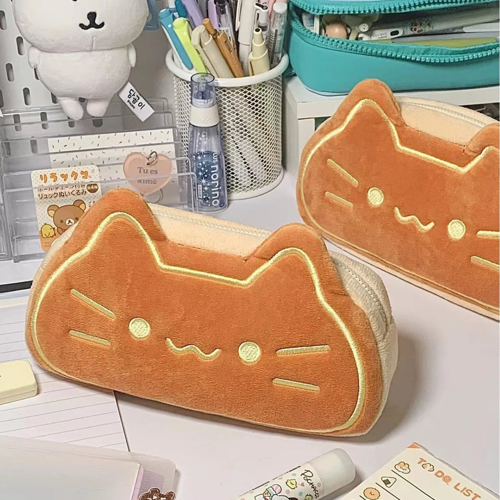 INS Style Cartoon Pencil Case Cute Plush Cat Pen Bag