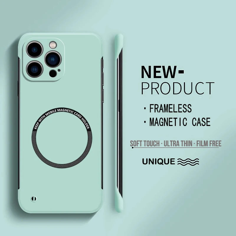 Magnetic Frameless Case for iPhone 15 14 13 12 11 Pro Max