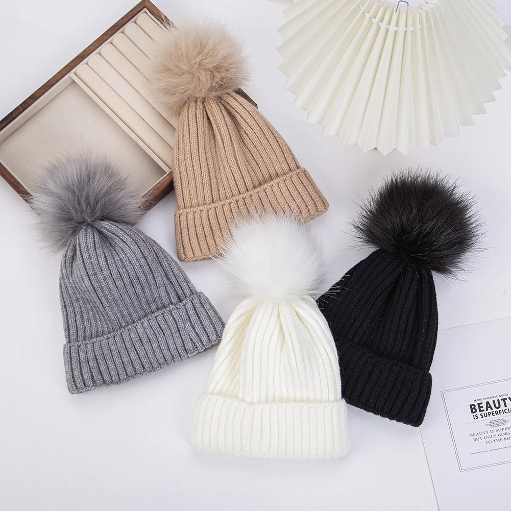 Big Pompom Baby Winter Hat Cute Knitted Beanie for Newborns