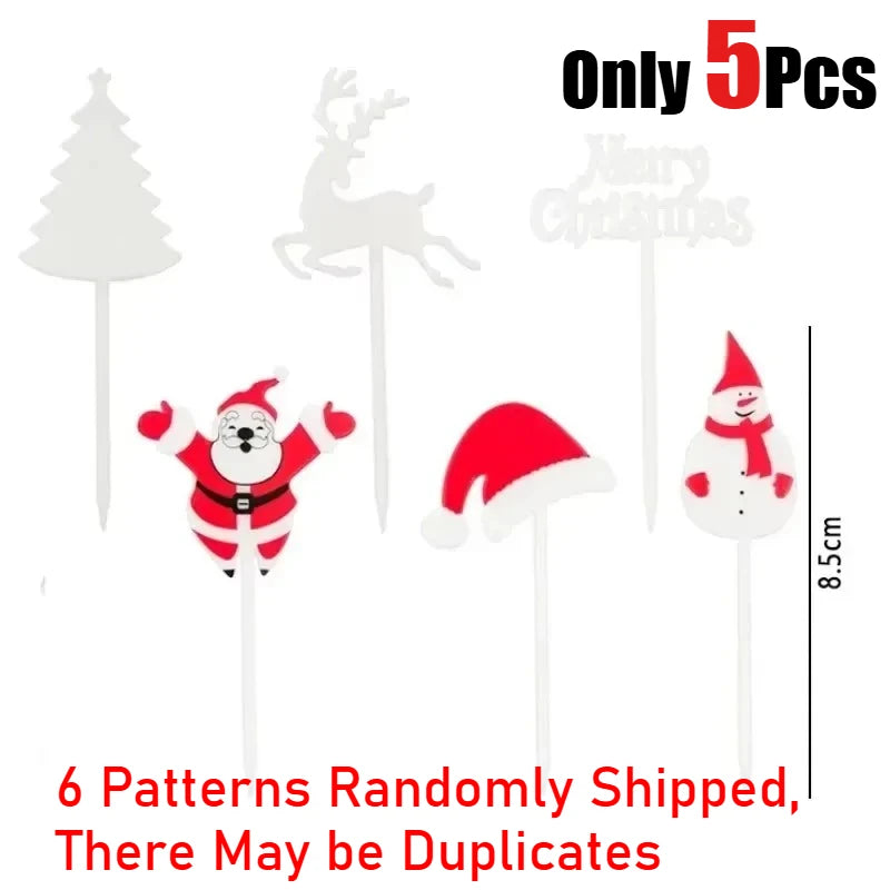 Christmas Fruit Fork Set Santa, Snowman & Elk Cupcake Toppers Decorations