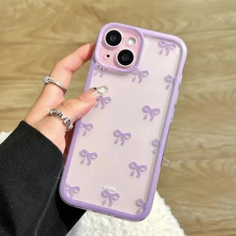 Cute Pink Bow Clear Case for iPhone 11 12 13 14 15 Pro Max