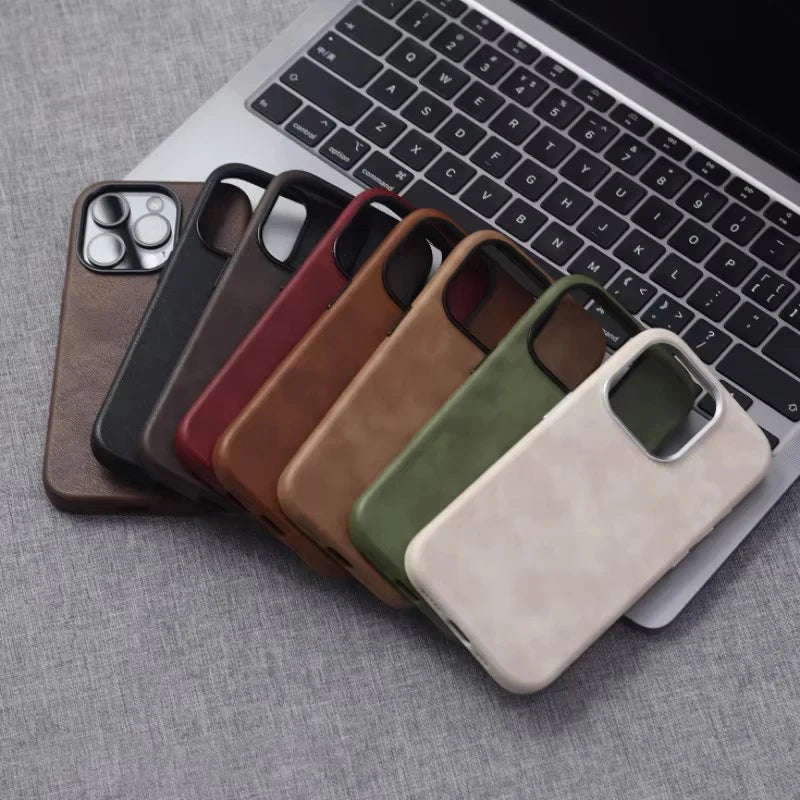 Retro Leather MagSafe Case for iPhone 12 13 14 15 16 17 Pro Max