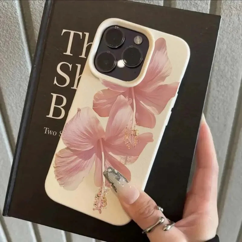 Pink Hibiscus Aesthetic Case for iPhone 11 12 13 14 15 16 Pro Max