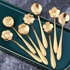 8PCS Gold Cherry Rose Stainless Steel Coffee Spoon Set