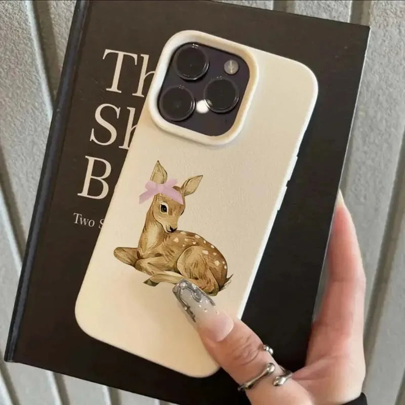 Retro Deer Lichee Pattern Case for iPhone 11 12 13 14 15 16 Pro Max