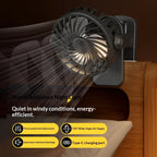 Portable Rechargeable Clip Fan with Night Light 360° 3-Speed USB