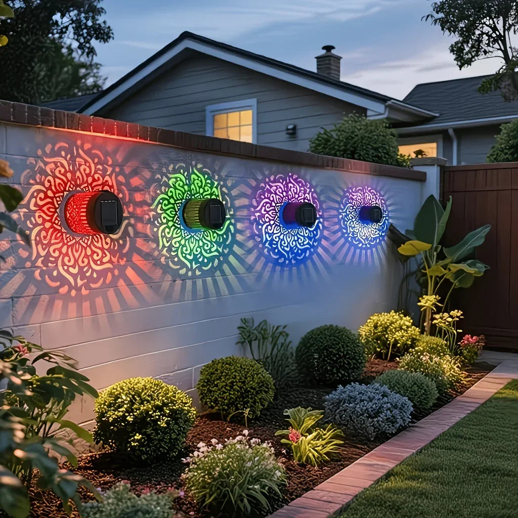 Solar Mandala Sunflower Wall Light Waterproof Outdoor LED Garden Lamp