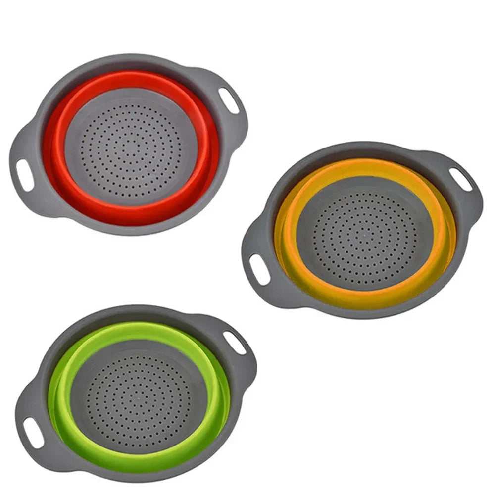 Silicone Folding Drain Basket Vegetable & Fruit Washing Strainer Kitchen Tool