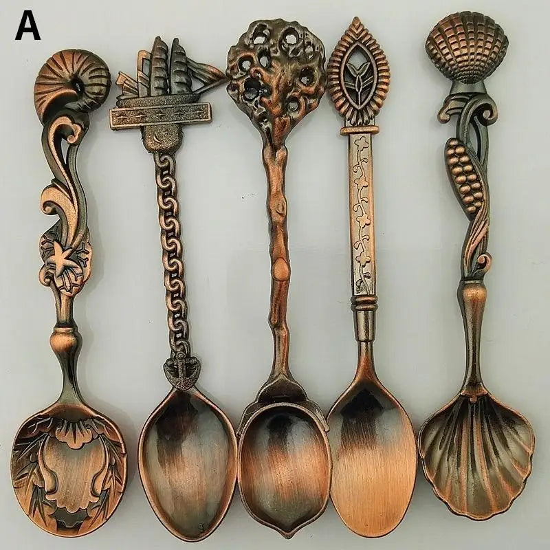 5Pcs Retro Coffee Spoon Set – Stainless Steel Vintage Dessert Spoons Gift