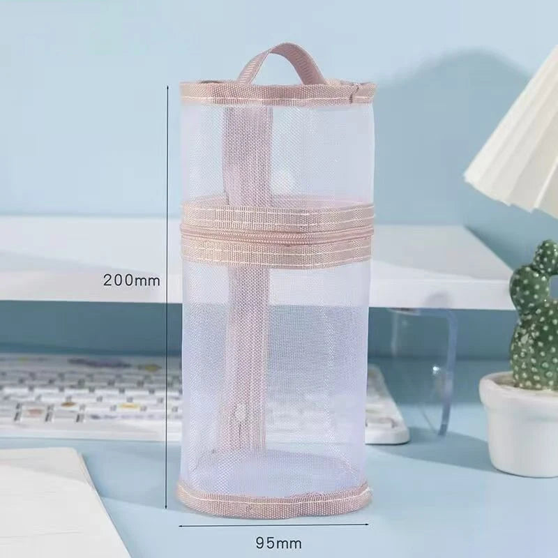 Clear Mesh Pencil Case Portable Standing Pen Holder Organizer