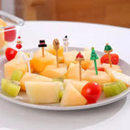Christmas Fruit Fork Set Santa, Snowman & Elk Cupcake Toppers Decorations