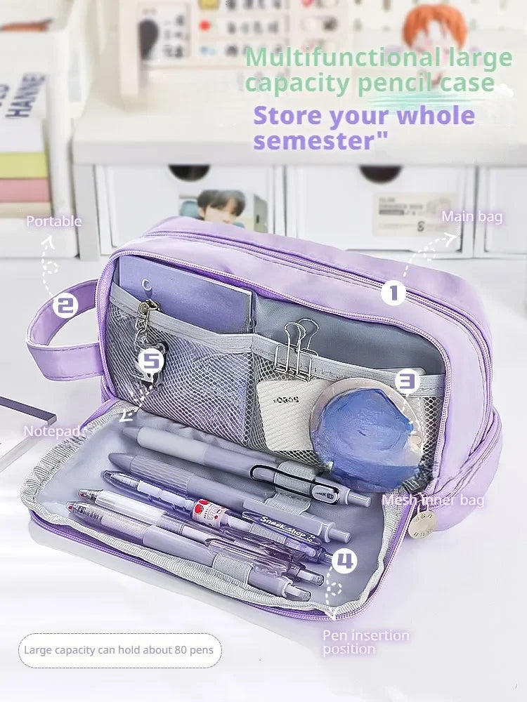 Large Capacity Pencil Case Macaron Color School Pen Bag