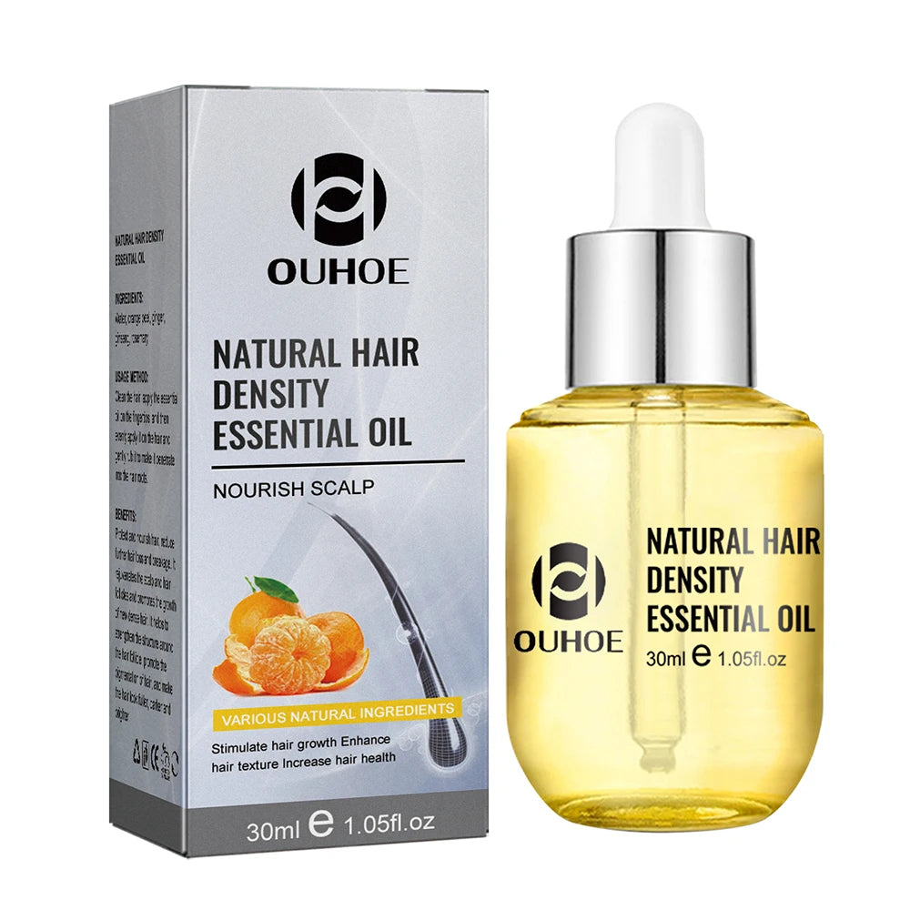 OUHOE Natural Hair Density Essential Oil bottle and packaging on a white background