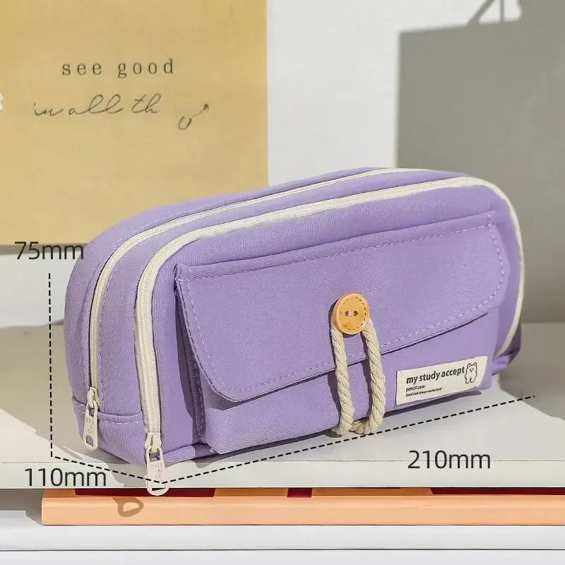 Cute Canvas Pencil Case Large Opening Student Stationery Bag
