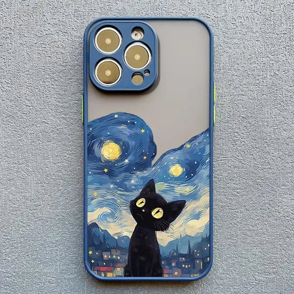 Black Cat Starry Night Case for iPhone 11 12 13 14 15 16 17 Pro Max