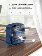 TOPK Mini USB Desk Fan 3 Speed 360° Rotatable Quiet Fan