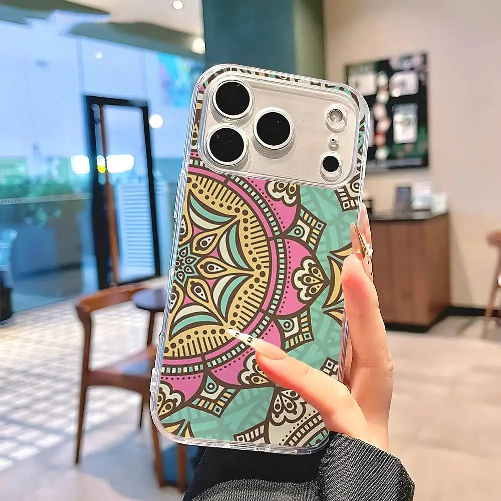 Indian Mandala Silicone Soft Case for iPhone 17 16 15 14 Pro Max Cover