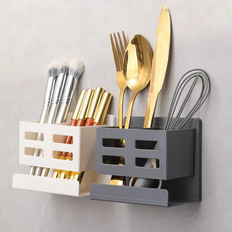 Hole-Free Bathroom Shelf Wall Mounted Toothbrush & Razor Organizer