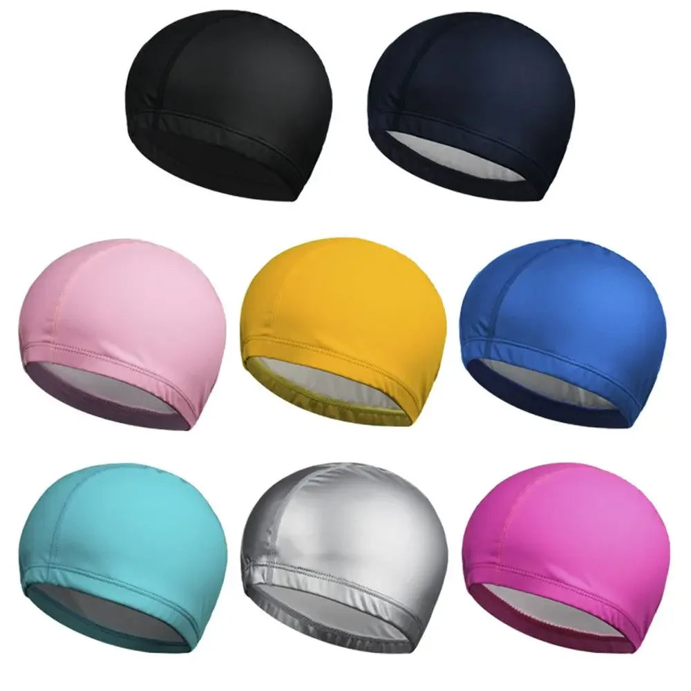 Waterproof PU Swimming Cap with Ear Protection for Adults & Kids