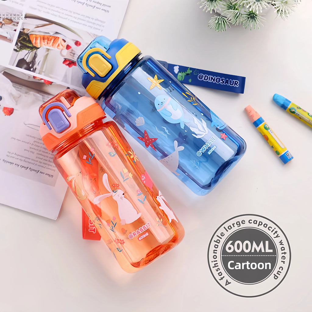 600ml Dinosaur Kids Water Bottle Leakproof Straw Cup