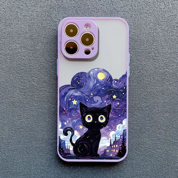 Black Cat Starry Night Case for iPhone 11 12 13 14 15 16 17 Pro Max