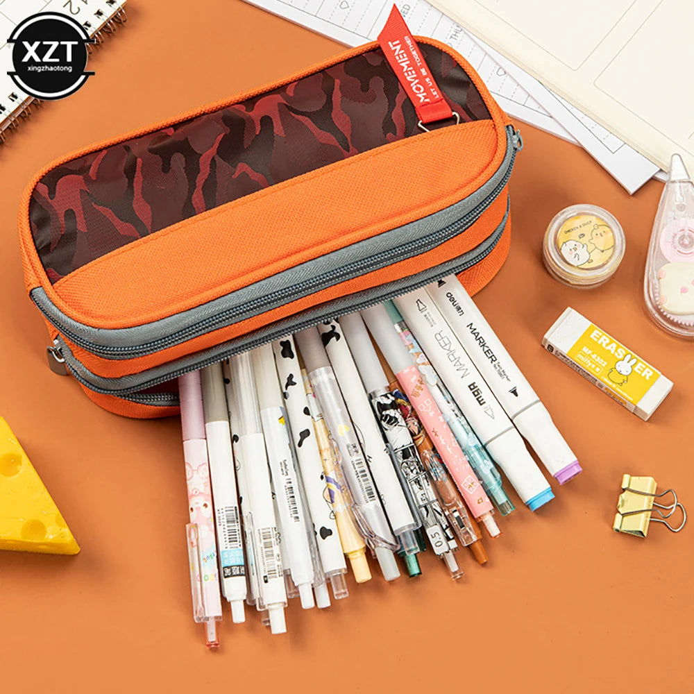 Camouflage Pencil Case Double Zipper Canvas Pen Bag for Students