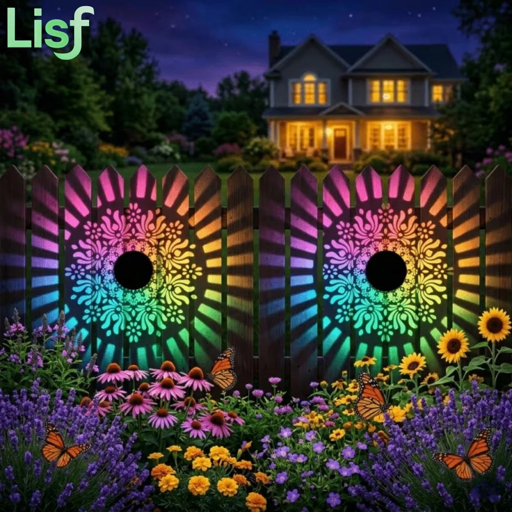 Color Changing Solar Peony Light Mandala Projection Garden Wall Lamp