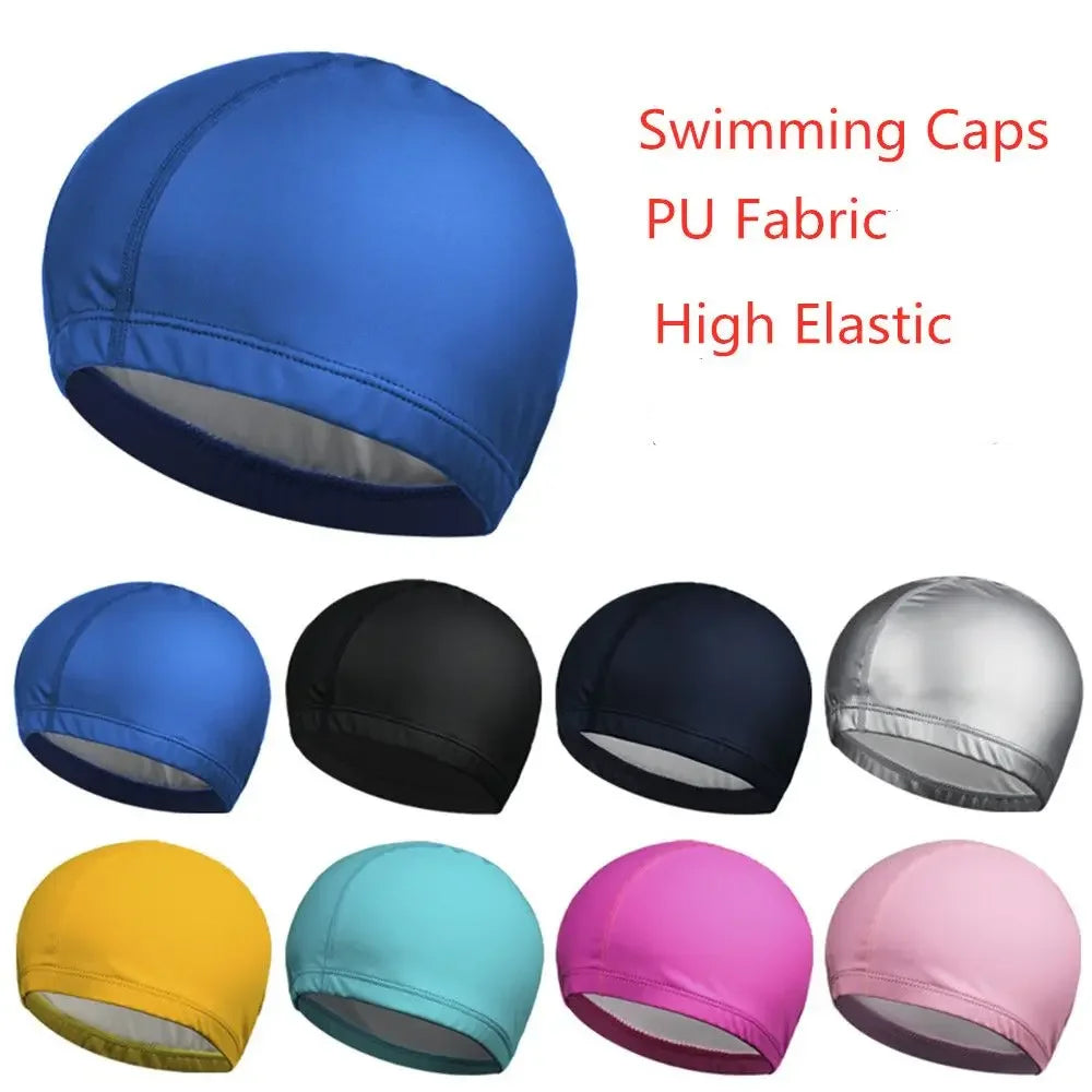 Waterproof PU Swimming Cap with Ear Protection for Adults & Kids