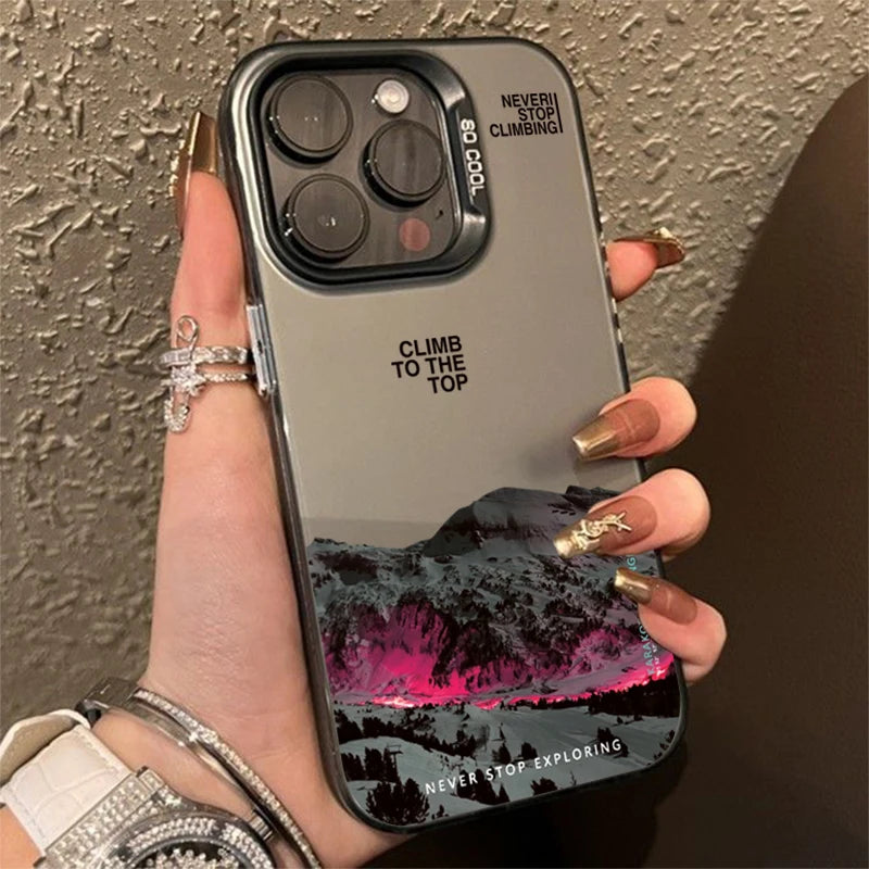 Snow Mountain Sunset Electroplate Case for iPhone 11 12 13 14 15 16 17