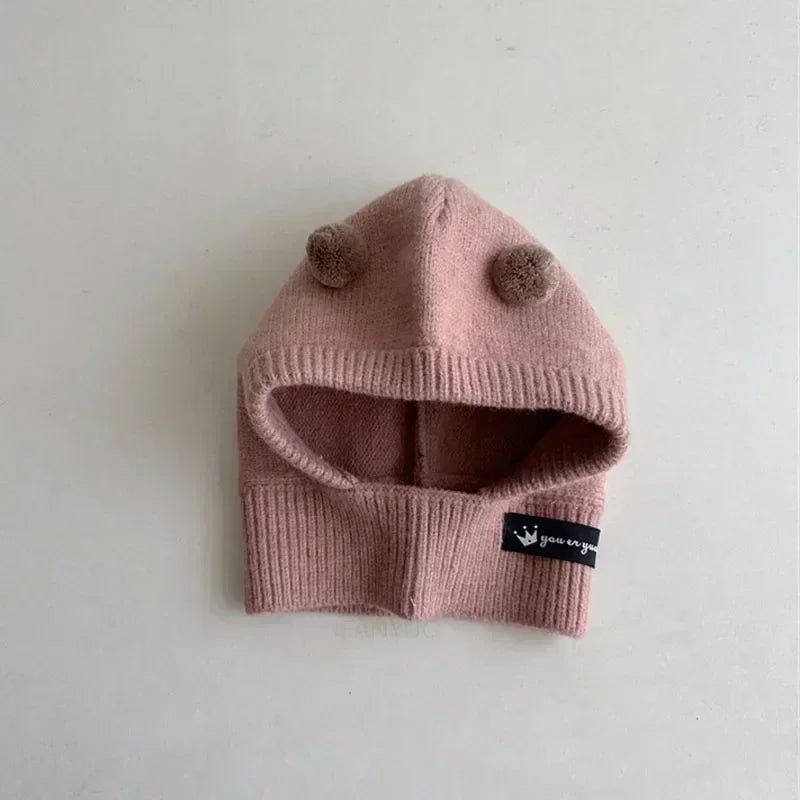 Baby Scarf Hat One-Piece Knitted Winter Cap with Ear Protection