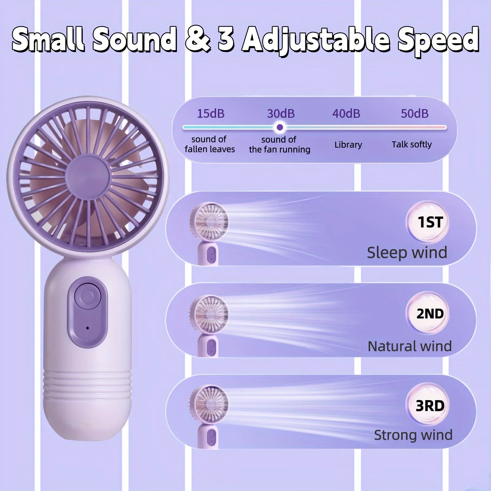 USB Rechargeable Mini Handheld Fan 3-Speed Portable Fan
