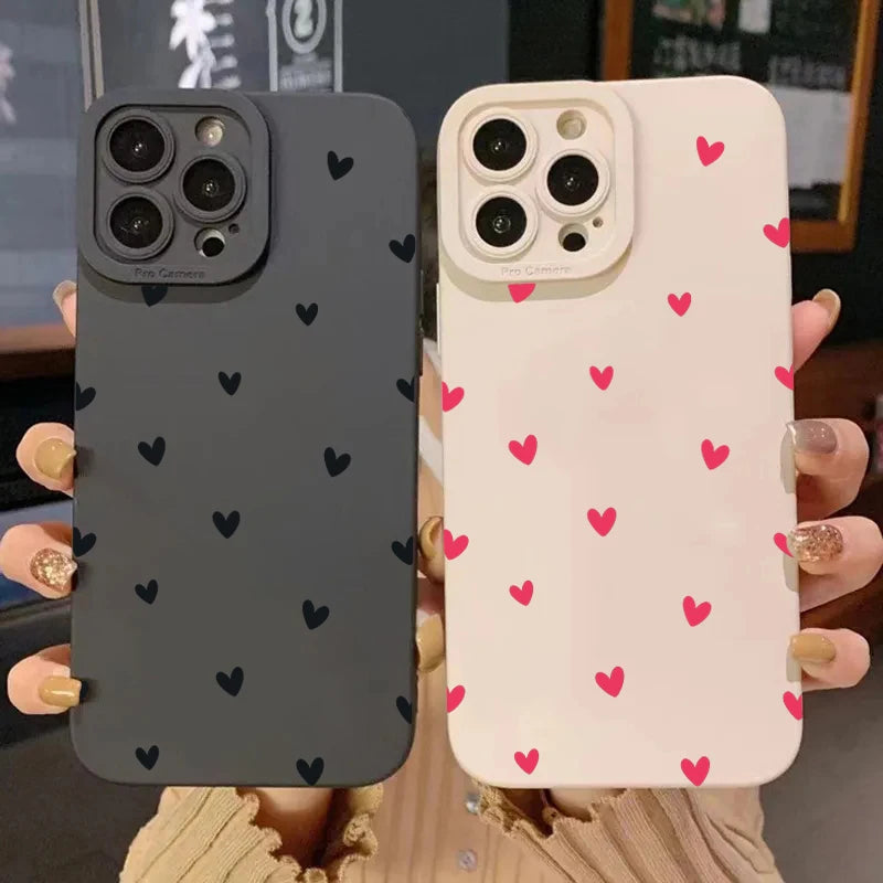Black Love Heart Case for iPhone 11 12 13 14 15 16 17 Pro Max